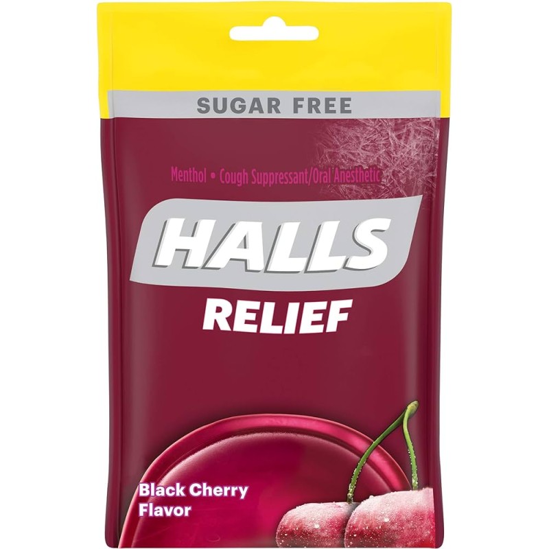 HALLS BLACK CHERRY FLAVOR SUGAR FREE 30CT BAG